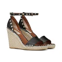 Double Rockstud Grainy Calfskin Wedge Sandal 95mm - Black Cognac