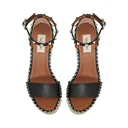 Double Rockstud Grainy Calfskin Wedge Sandal 95mm - Black Cognac